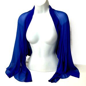 Fuego Woman Royal Sheer Silk Bolero Shrug Crop Open Front Long Sleev Top Size 6